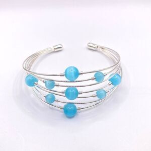 Silver Blue floating bead cuff bracelet